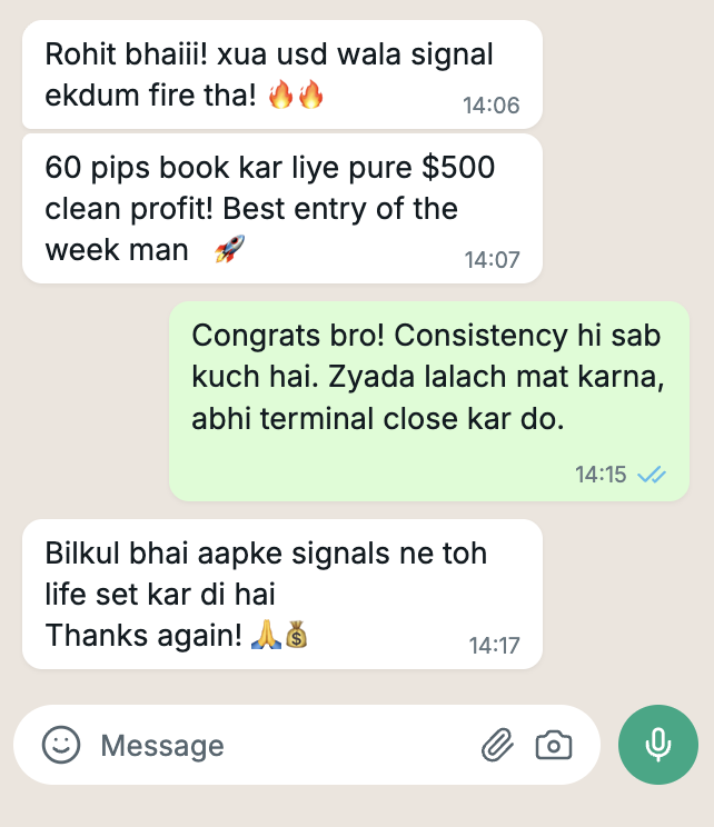 Member chat — 60 pips, +$500 on XAU/USD signal